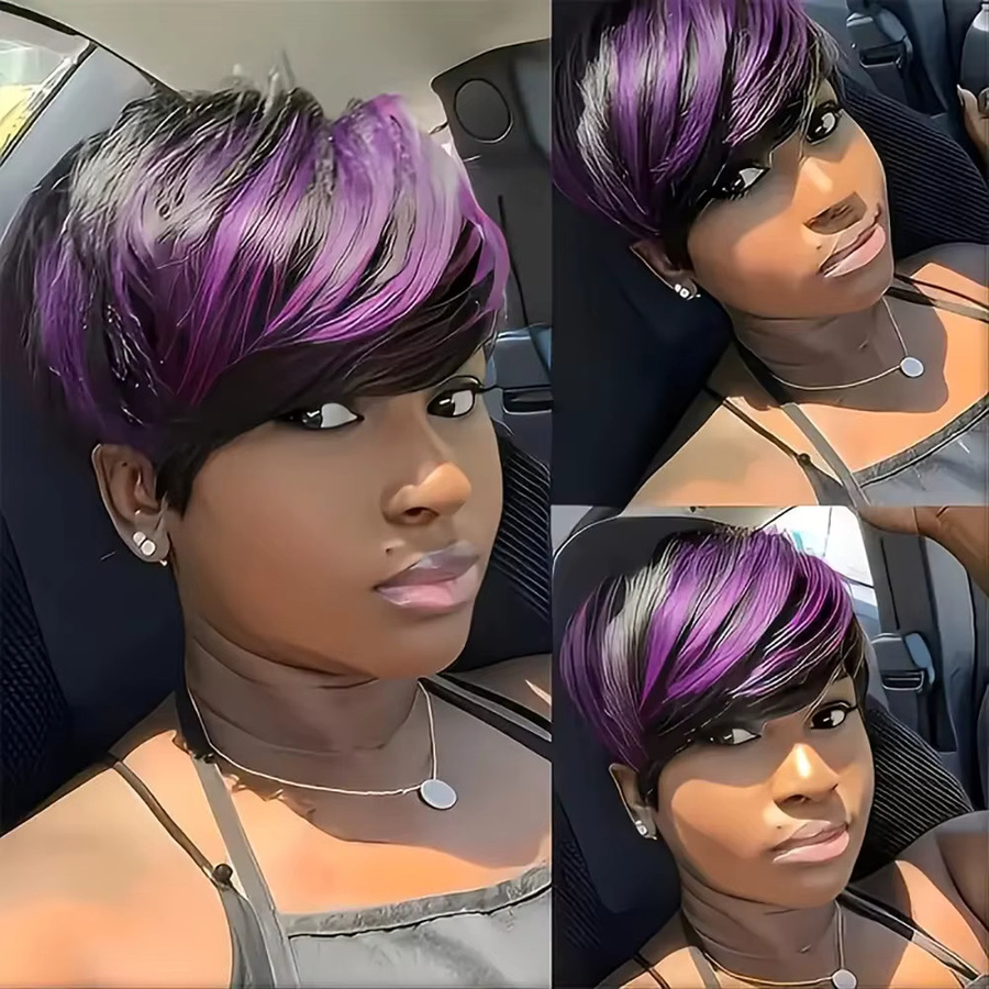OYM HAIR Pixie-Schnitt-Perücke, Echthaar, lila, Damen - Bild 2