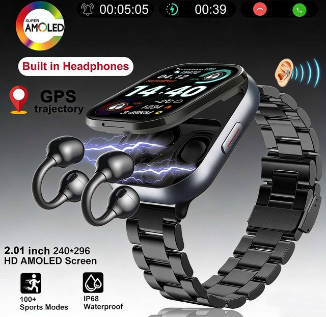 LIGE 2-in-1 Smartwatch für Damen mit Bluetooth-Kopfhörern in Schwarz mit Herzfrequenzmessung, Schlafüberwachung und wasserdichter Funktion - Bild 1