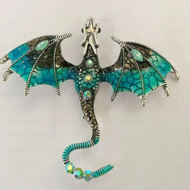 YULIN Brosche Drache, Emaille, Blau, Zirkonia, Kristall, Unisex - Bild 1
