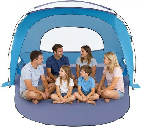 VEVOR Strandzelt Sonnenschutz für 6 Personen mit UPF 50+ Schutz, tragbares Sonnendach mit Tragetasche und Sandtaschen, leichtes Strandzelt für Camping und Picknick - Bild 1
