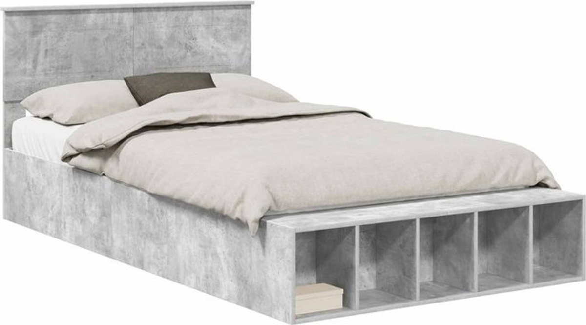 vidaXL Funktionsbett mit Regal in Beton-Optik Grau aus Holzwerkstoff, B/T/H: 120 x 190 x 90 cm - Bild 1