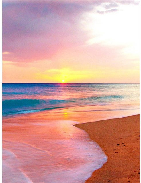FIYO 5D Diamantmalerei Landschaft Sonnenuntergang am Meer als Mosaik-Stickerei in Rose Rot und Pink, B/H: 30 x 20 cm - Bild 1