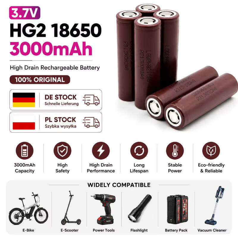Makita 18650 Li-Ion Akku-Zelle 3.7V 3000mAh 20A mit flachem Anschluss für Elektrowerkzeuge und RC Racing Drones - Bild 7
