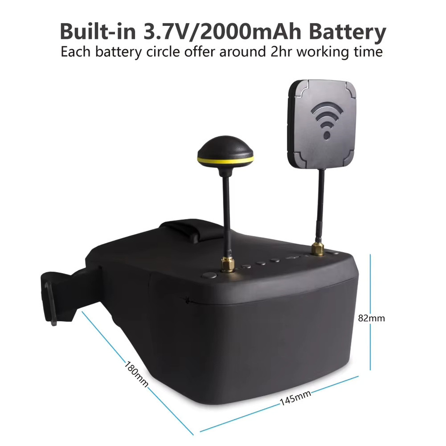 PUSD EV800D FPV Brille mit 5 Zoll Display, 5,8G 40CH Video Headset inklusive DVR und Diversity-Empfänger in Schwarz - Bild 2