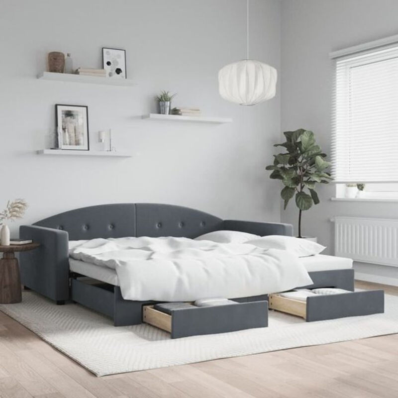 Vidaxl Funktionsbett Tagesbett aus Samt und Holz mit Schubladen in Anthrazit Grau B/T/H: 100 x 200 cm - Bild 1
