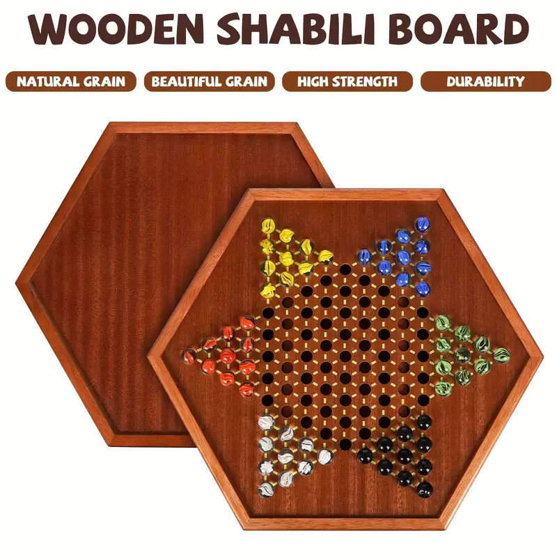 Yernea Schachbrett aus Holz, Brettspiel, 72 Glasmurmeln - Bild 5
