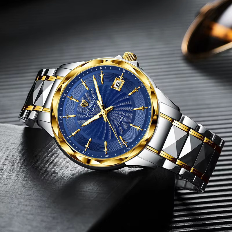 LIGE Armbanduhr Automatik, Edelstahl, Wolfram, Blau, Herren - Bild 2