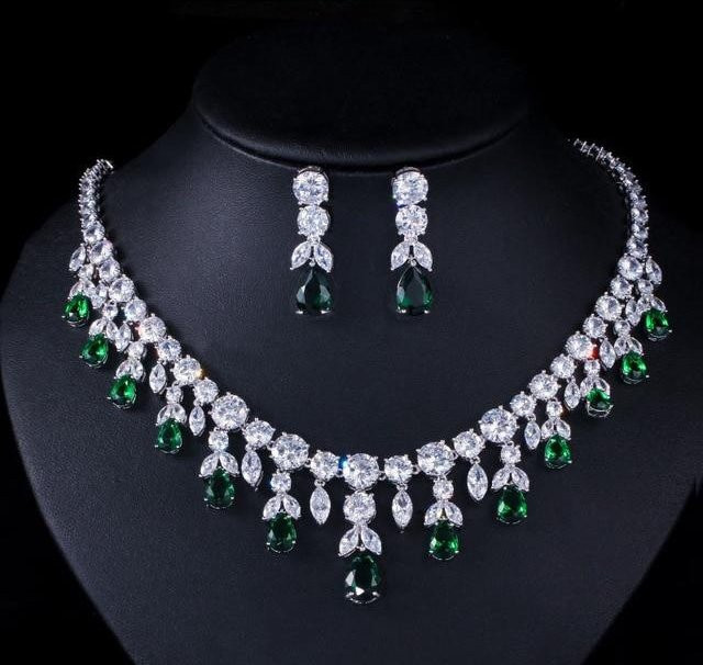 Schmuck-Set 925 Silber, Saphir, Smaragd, Damen, 45 cm, grün - Bild 1