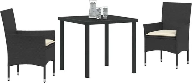 vidaXL Garten Essgruppe aus Poly Rattan und Stahl in Schwarz mit 3-teiligem Set und Kissen - Bild 1