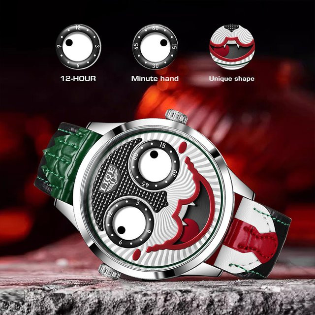 LIGE Armbanduhr, Quarz, Leder, Herren, Clown-Zifferblatt - Bild 1
