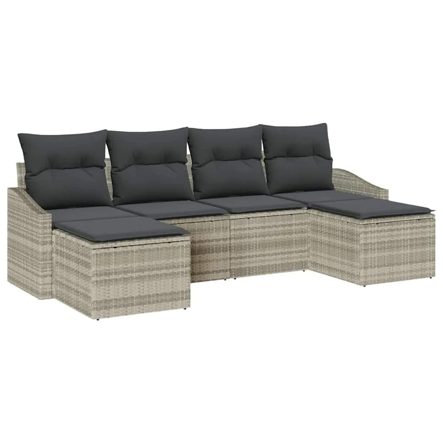 vidaXL Garten-Sofa-Set 6-teilig aus Poly-Rattan in Hellgrau mit Polsterkissen - Bild 2