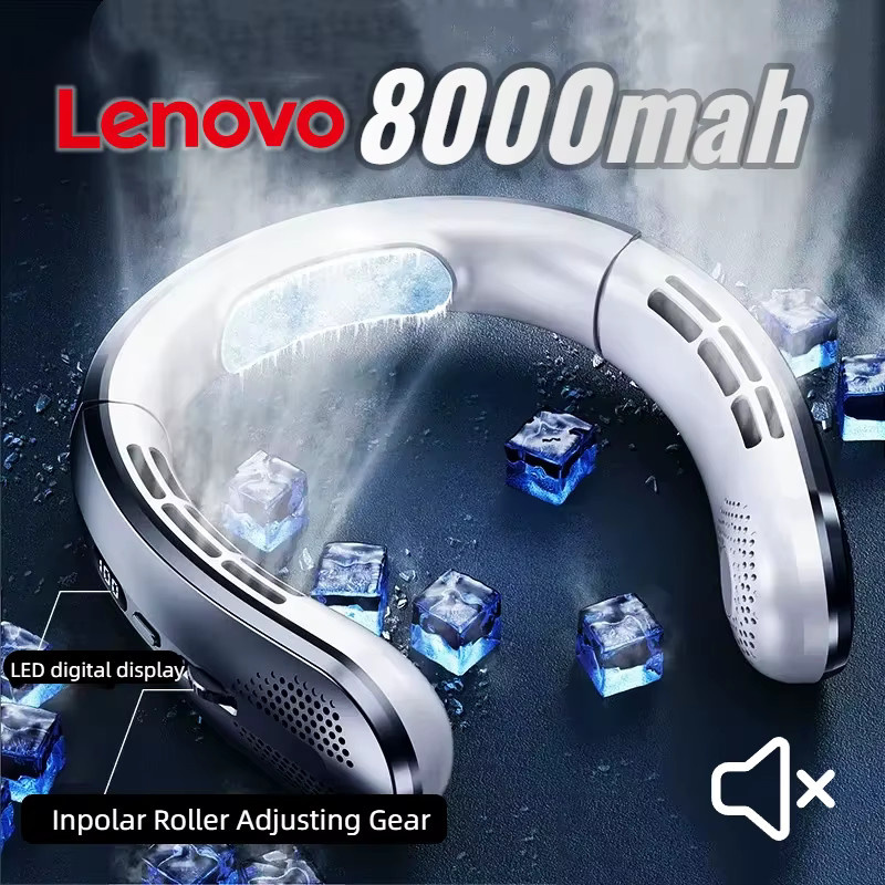 Lenovo Mini Halsventilator mit LED-Digitalanzeige in Gold, tragbar und wiederaufladbar via USB - Bild 3