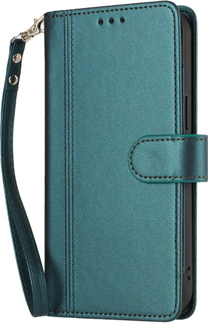 Leder Portemonnaie Klapphülle für Motorola Moto E22 4G in Türkis mit 9 Kartenfächern und Armband - Bild 1