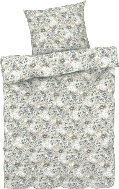 LIVARNO HOME Bettwäsche Edel-Renforcé aus Baumwolle mit Blumenmuster in Grün und Braun, Bettbezug 155 x 220 cm und Kissenbezug 80 x 80 cm - Bild 1