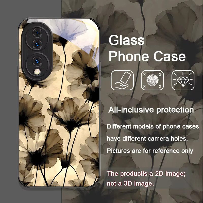 Handyhülle mit Retro Schwarze Sepia Mohnblumen-Druck aus gehärtetem Glas für Huawei Honor 400 200 Lite 100 Pro 90 Magic7 6 5 - Bild 2