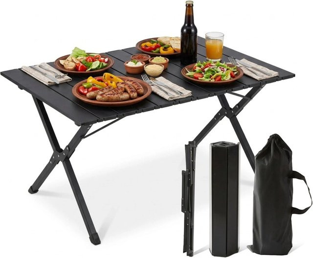 Relaxdays Campingtisch aus Stahl und Kunststoff, Schwarz, klappbar und höhenverstellbar, B: 90 cm, T: 60 cm, H: 44 cm bis 76 cm - Bild 1