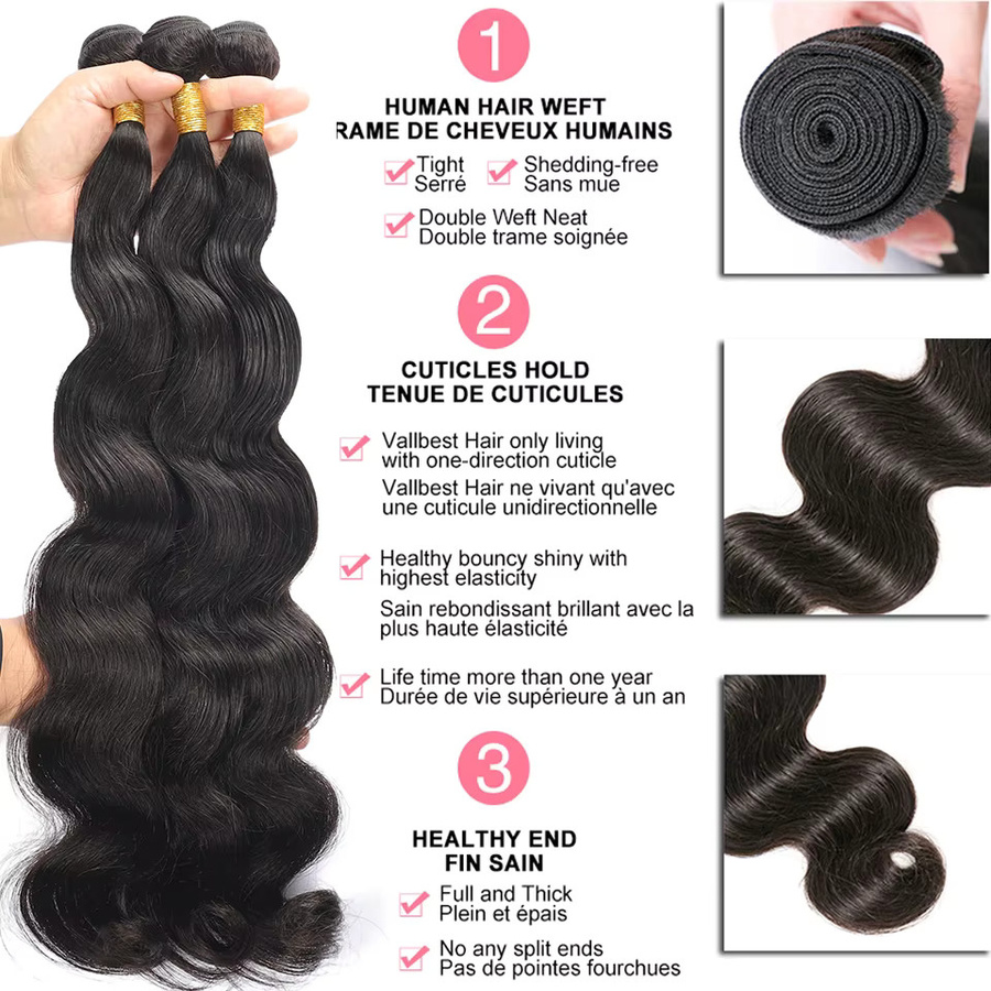 BAHW Remy Haar Extensions, Indische Haarwebart, Schwarz, 10-30 Zoll - Bild 4