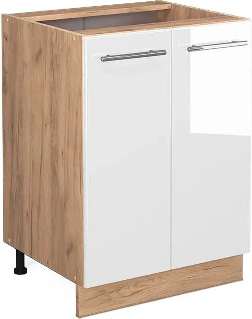 Vicco Küchenunterschrank Fame-Line in Weiß Hochglanz und Eiche mit Drehtür und Einlegeboden, Breite: 60 cm - Bild 2