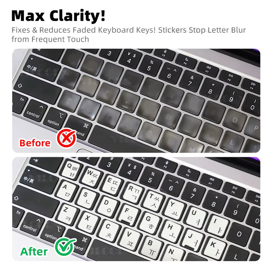 3er Set weiße koreanische Tastatur-Aufkleber von VILCORN als Buchstaben-Ersatz für MacBook, Laptop und Desktop-Tastaturen - Bild 4