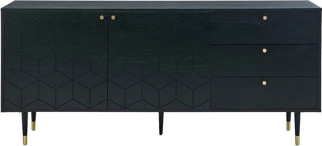 Vente-unique Sideboard Parioma in Schwarz und Goldfarben mit Eichenfurnier, Breite: 180 cm - Bild 1