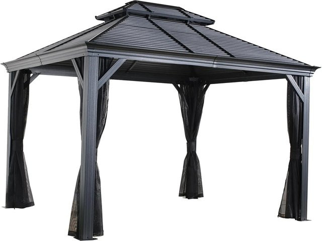 Sojag Pavillon Mykonos mit Doppeldach und Moskitonetz in Grau, B/T: 425 x 299 cm - Bild 1