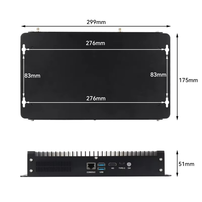 YCSD Lüfterloser Industrie-Mini-PC mit Intel i5-1235U, 6x 2,5G Ethernet, 2x 10G SFP+, 4G/5G LTE, WLAN, 2x DDR5 und M.2 SSD in Schwarz - Bild 1