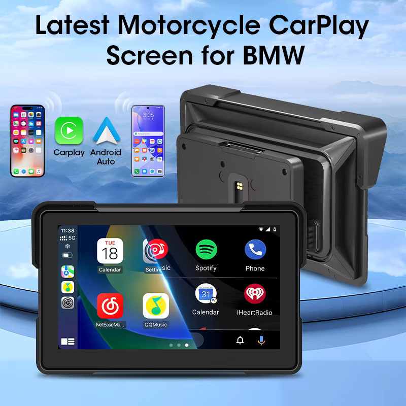 JMCQ Motorrad CarPlay und Android Auto GPS-Navigation mit Dual Bluetooth in Schwarz für BMW R1200GS ADV, R1250GS ADV und S1000XR - Bild 3
