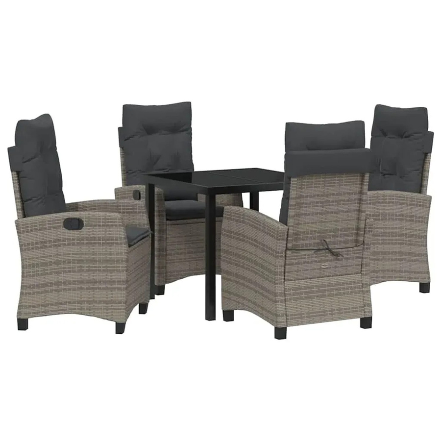 vidaXL 5-teiliges Garten-Esszimmer-Set aus Poly-Rattan in Grau mit Kissen und rechteckigem Tisch - Bild 2