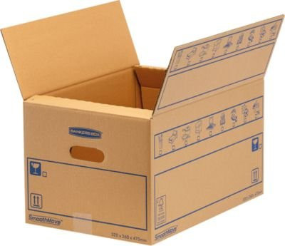 SmoothMove FastFold Standard Umzugsbox aus C-Welle-Wellpappe mit Tragegriffen, braun, 10 Stück, H: 27,0 cm, B: 32,0 cm, T: 47,0 cm - Bild 1