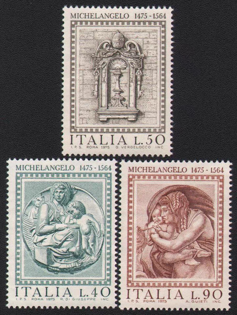 Italienische Briefmarken Michelangelo Serie 1975 3er Set MNH mehrfarbig - Bild 1