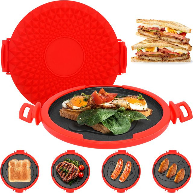 Willstar Mikrowellen-Sandwich-Grill aus Silikon in Rot, quadratisch und antihaftbeschichtet - Bild 1