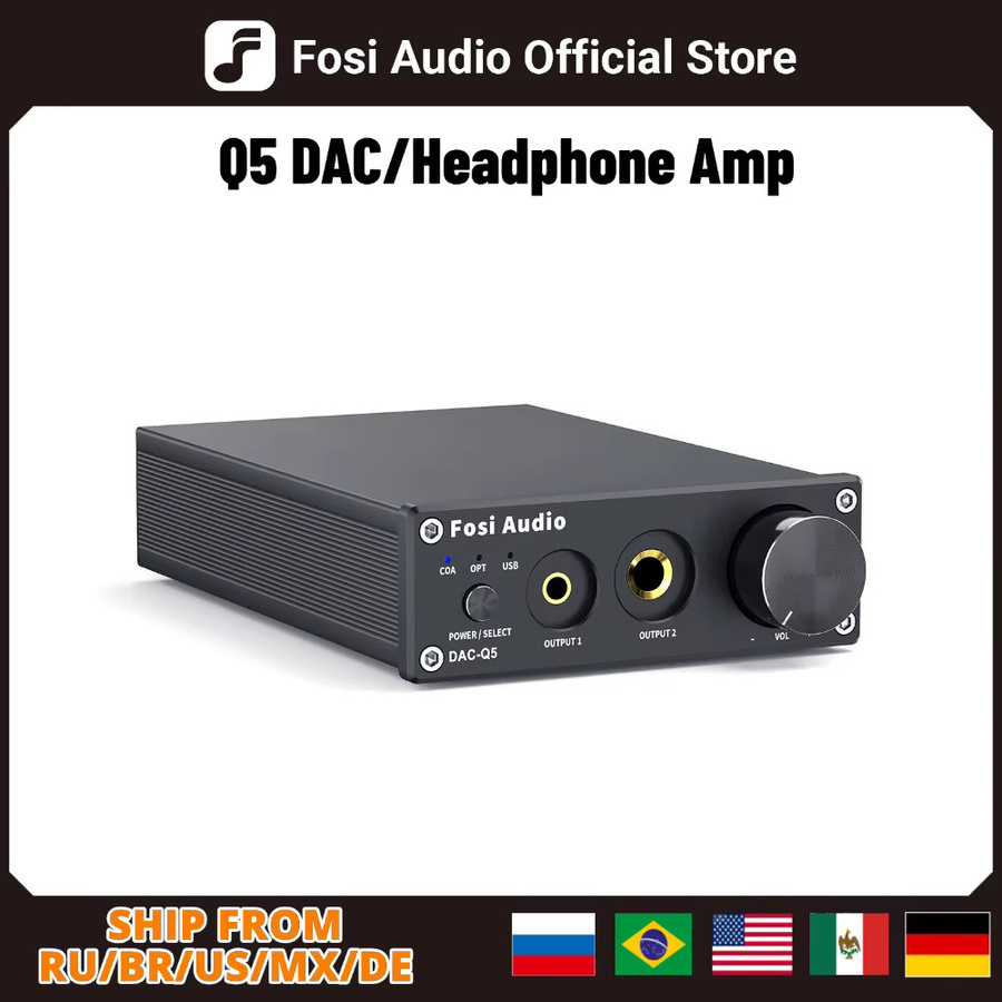 Fosi Audio Q5 DAC-Kopfhörerverstärker mit ESS9018K2M Chip, USB-C und 3,5-mm-/6,35-mm-Klinkenanschluss, Schwarz - Bild 2