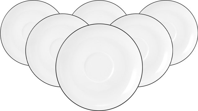 Seltmann Weiden Untertassen Lido Black Line aus Porzellan, Schwarz/Weiß, 6er Set, Durchmesser: 14,5 cm - Bild 1