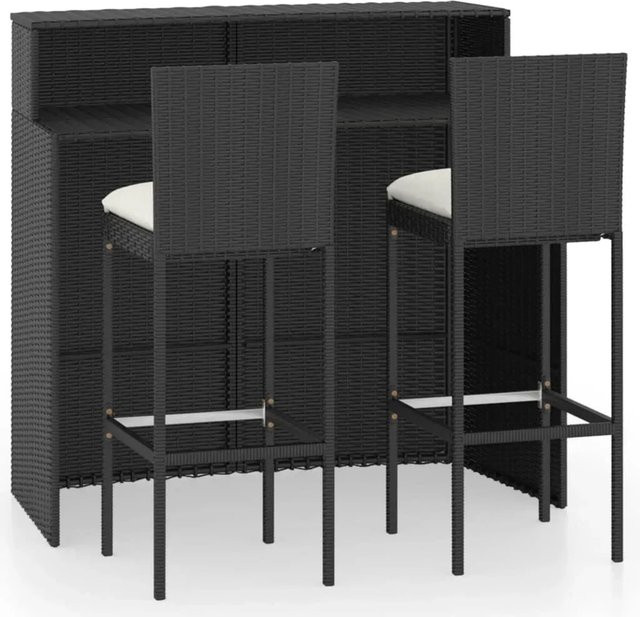 vidaXL 3-teiliges Gartenbar-Set mit Kissen in Schwarz und Weiß - Bild 1