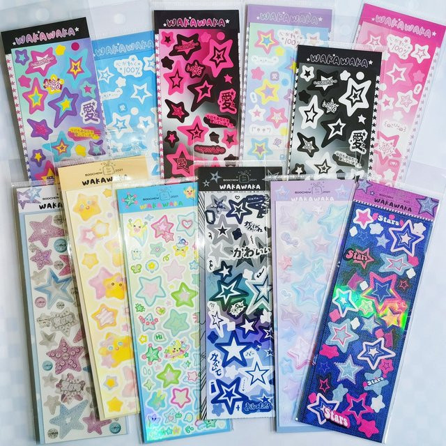 Utalo Kawaii Journal-Aufkleber im koreanischen Stil mit holografischen Sternen für Scrapbooking und KPOP Toploader-Dekoration, Mehrfarbig und Pink - Bild 1