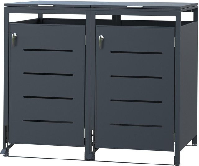 CHILLROI 2er Mülltonnenverkleidung CUBO mit Pedal aus verzinktem Stahl, Anthrazit, B/T/H: 136 x 80 x 118,5 cm - Bild 1