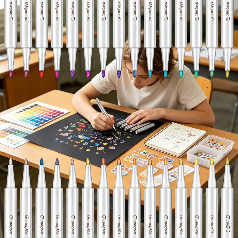 GN Metallic-Farbmarker Set mit 30 weichen Pinselspitzen, wasserfeste Kunststifte in Multicolour für Steinmalerei und DIY-Bastelbedarf - Bild 1