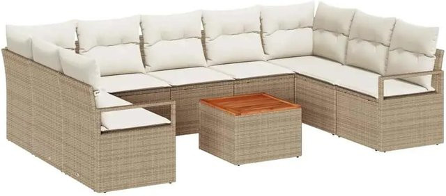 vidaXL Garten-Sofa-Set 10-teilig in Beige und Weiß mit Outdoor-Couchtisch und UV-beständigen Polstern in U-Form - Bild 1