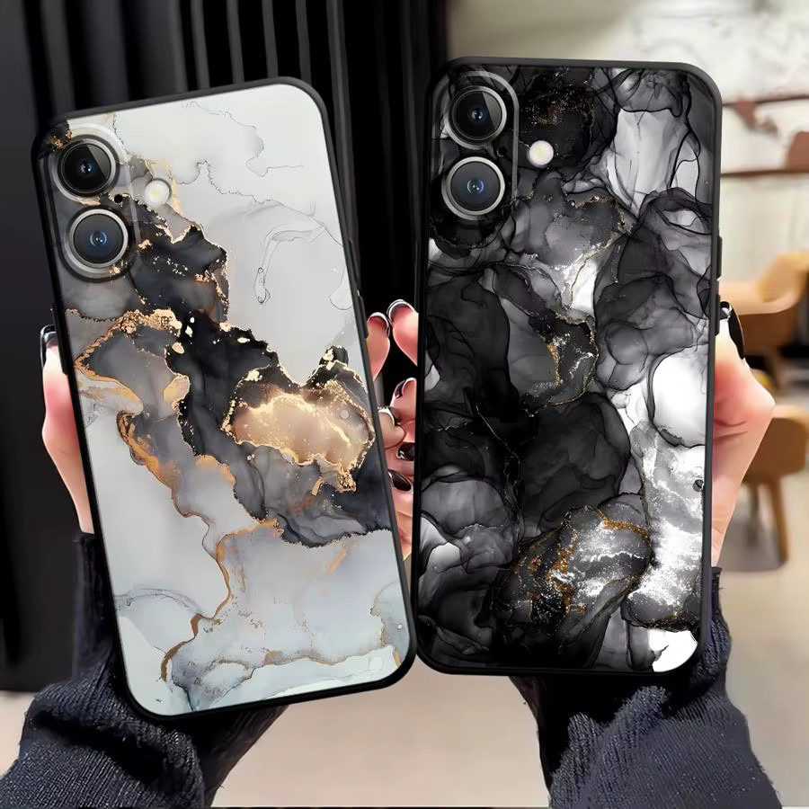 Schwarze weiche Handyhülle mit Kunstvollen Tinten- und Aquarellmustern für Apple iPhone 11 12 13 14 15 16 17 Pro Max XS XR Plus Air - Bild 4