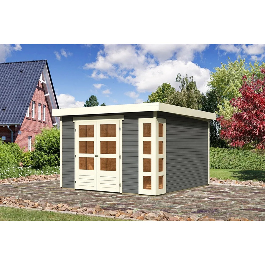 Karibu Holz-Gartenhaus Sölve in Terragrau mit Flachdach und modernem Design, B/T/H: 302 x 298 x 216 cm - Bild 2