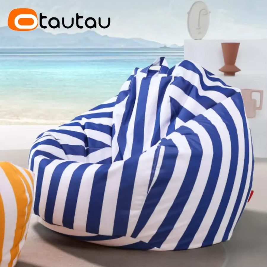 Otautau Outdoor Sitzsack Abdeckung ohne Füllung, wasserdichte Sitzsack Hülle für Garten und Strand, gestreift in Blau und Lila - Bild 3