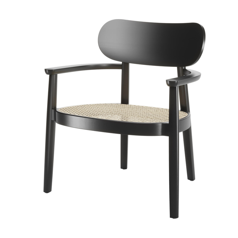 Thonet 119 F Holzsessel mit Armlehnen aus Buche und Rohrgeflecht in Schwarz - Bild 1