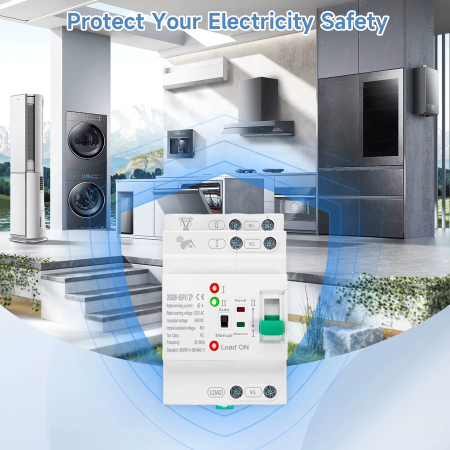 Automatischer Transferschalter ATS Dual-Power Umschalter für unterbrechungsfreie Stromversorgung 2P 63A 220V in Weiß - Bild 3