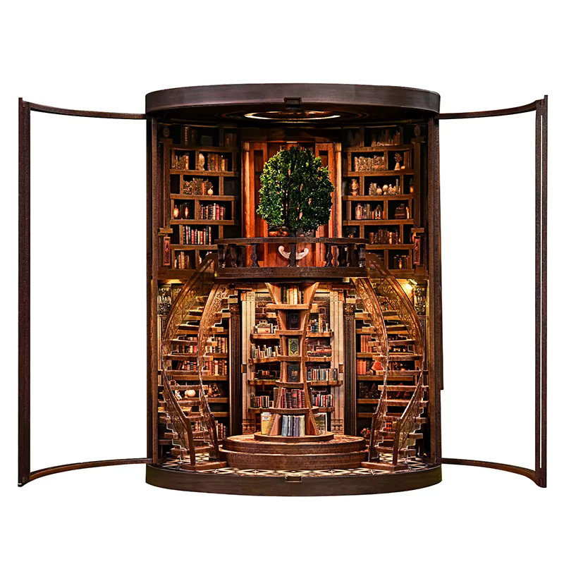 ELEVEN-CUTE DIY Holz Weisheit Ringe Buch Repository Buch Nook Regal Einsatz Kits Miniatur Modell Kit Buchstütze - Bild 2