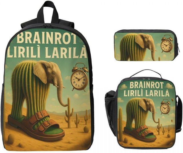 Fancy Style Studio Kinderrucksack Set mit Brotdose und Federmäppchen in Schwarz und Multicolour - Bild 1