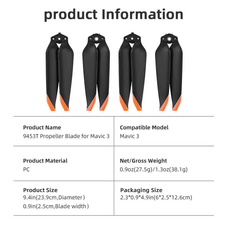 DJI 9453T Propeller Set in Schwarz für Mavic 3, Mavic 3 Classic und Mavic 3 Pro, 2 Paar Leichtgewichtige Ersatzschraubenflügel - Bild 3