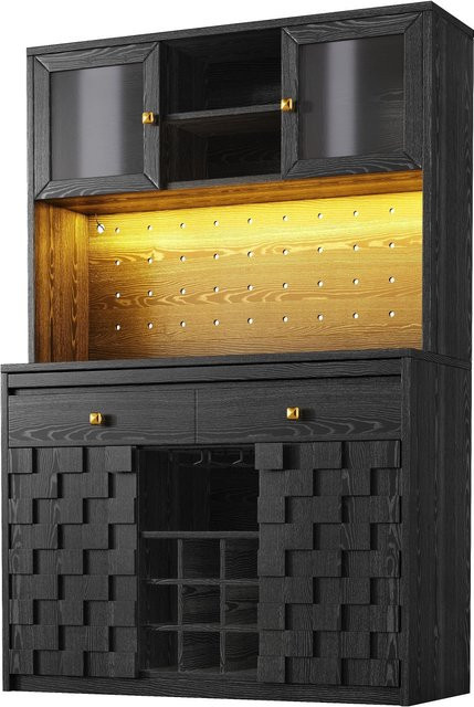 Merax Hochschrank in Schwarz mit LED-Beleuchtung, Acrylfront, Weinhalter und USB-Ladebuchsen, H x B x T: 178 x 40 x 40 cm - Bild 1