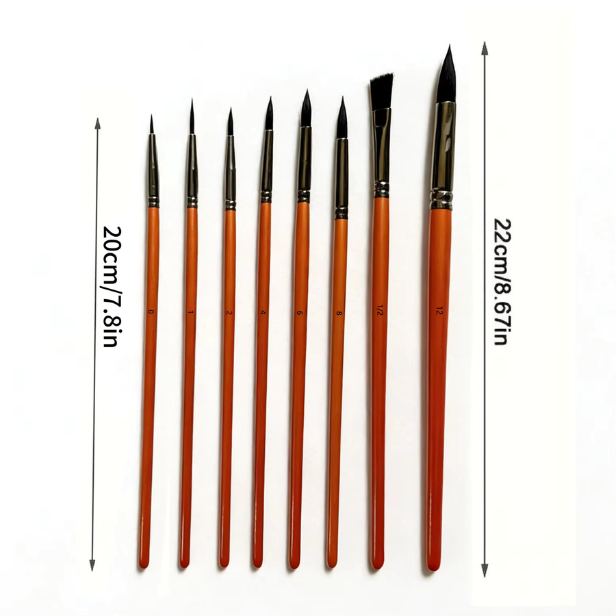 8-teiliges professionelles Künstler-Aquarellpinsel-Set mit braunem Holzgriff und schwarzer runder Spitze - Bild 2