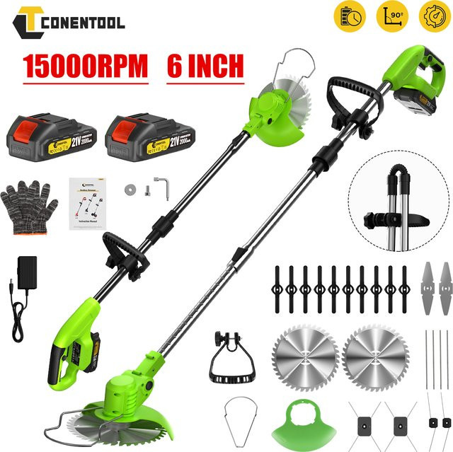 Conentool Faltbarer Rasenmäher und elektrischer Rasentrimmer mit 5 Klingen, kabellos, grün, kompatibel mit Makita 18V LXT Akkus - Bild 1
