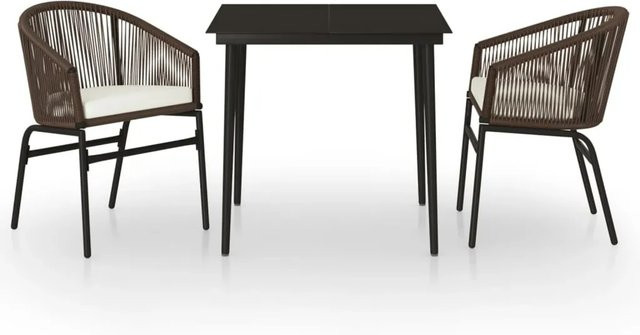vidaXL 3-teilige Garten-Essgruppe Braun aus PVC-Rattan, Glas und pulverbeschichtetem Stahl - Bild 1